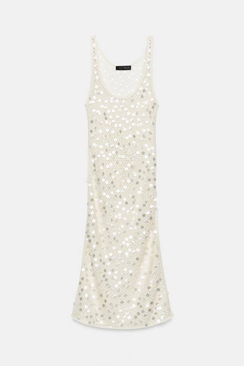 ZARA ПЛАТЬЕ МИДИ С СЕТКОЙ И ПАЙЕТКАМИ, ЭКРЮ