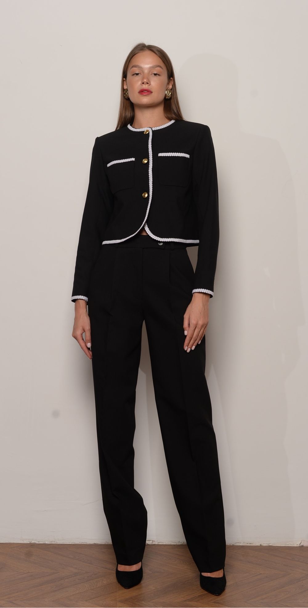 брюки прямые черные высокая посадка