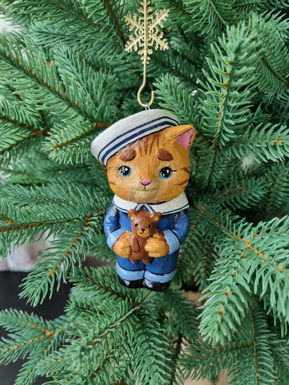 Котик морячёк ёлочная игрушка ручной работы