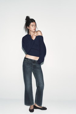 ZARA АСИММЕТРИЧНАЯ ХЛОПКОВАЯ ТОЛСТОВКА, МОРСКОЙ СИНИЙ