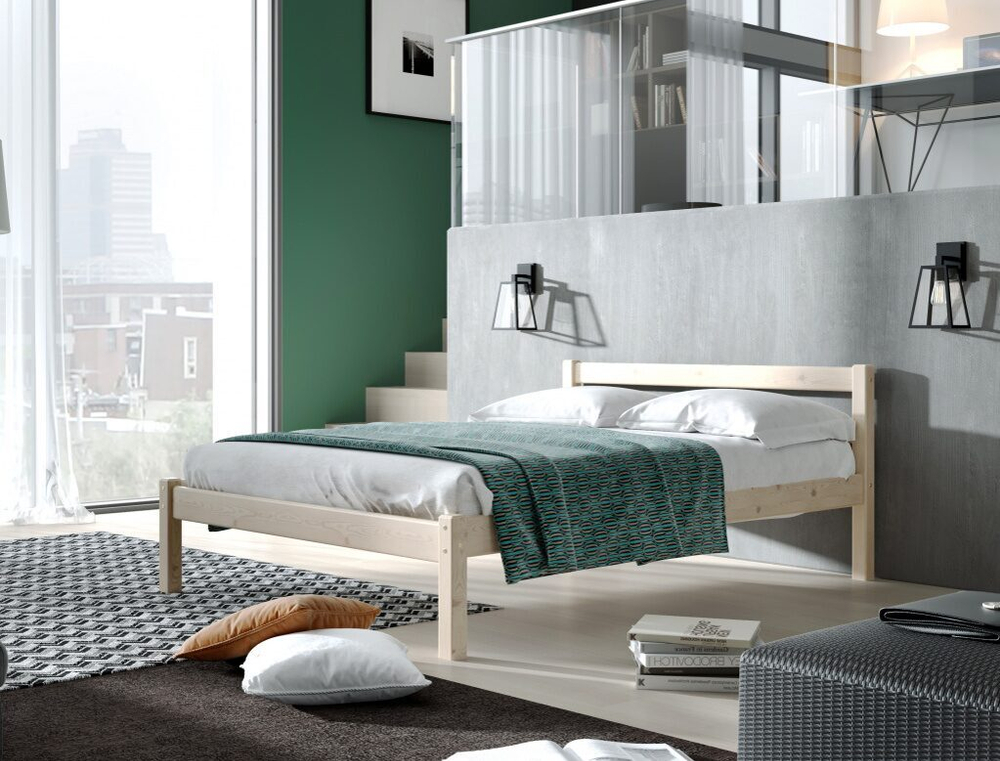 Рино 900 кровать с опорными брусками (массив сосны, без покрытия)