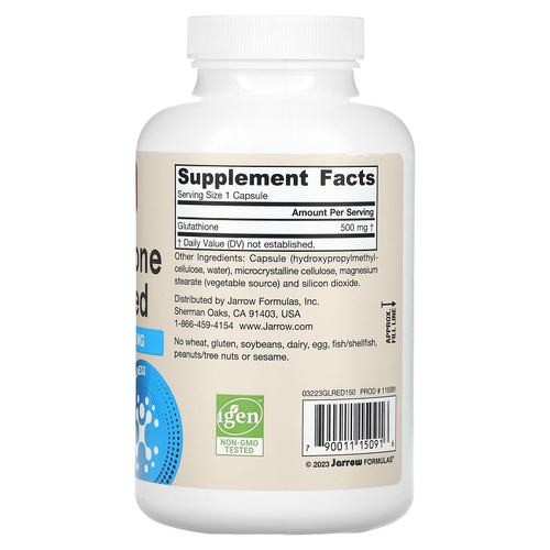 Jarrow Formulas, веганский восстановленный глутатион, 500 мг, 150 растительных капсул
