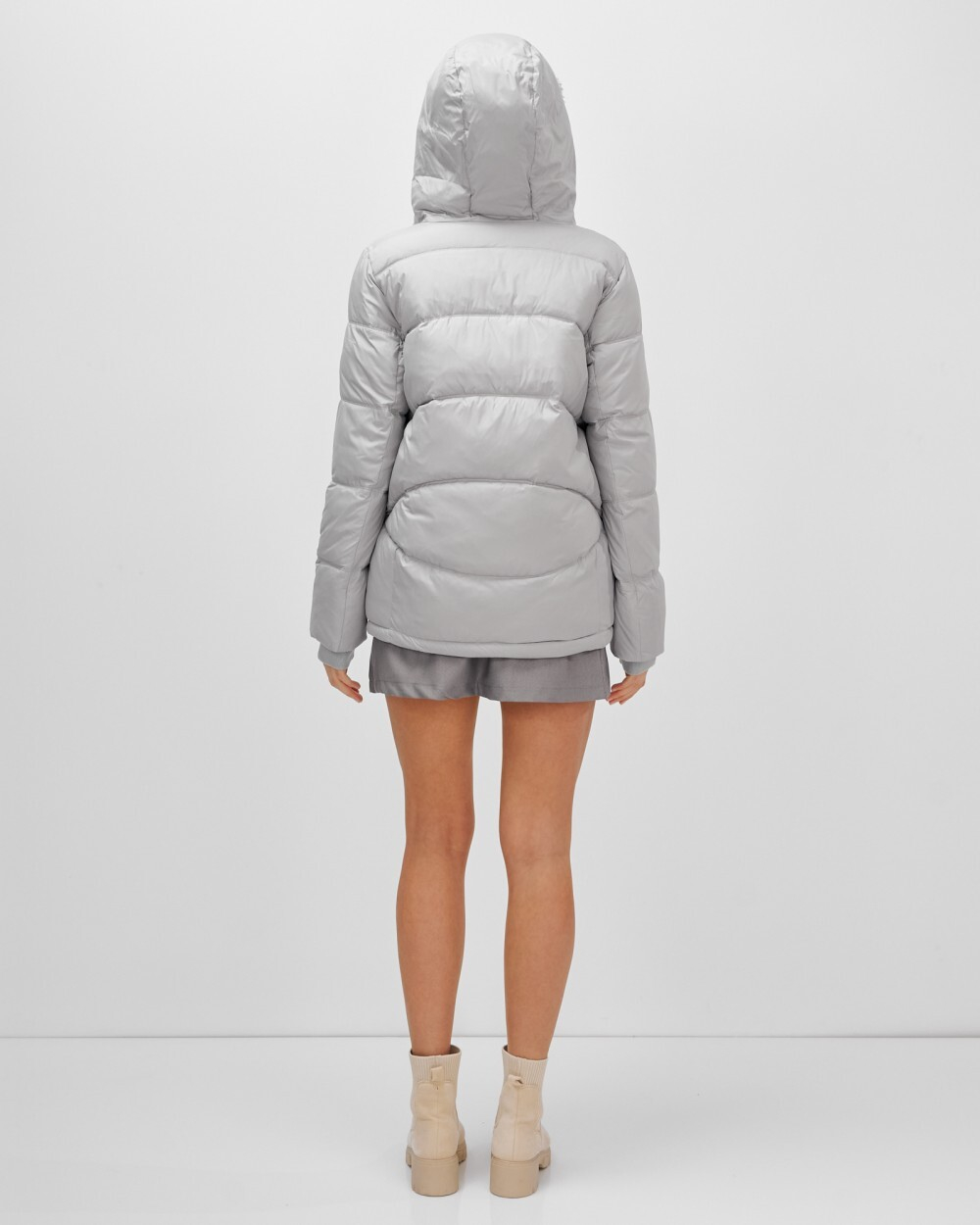 Куртка зимняя женская из овчина стильная и модная серого цвета 7348Sr