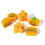 Ластик Alingar "Гамбургер, пряничный человек, тыква хэлоуин", синтетический каучук, фигурный, цвет ассорти, 30х25х10 мм, пластиковая банка