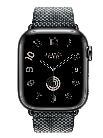 Apple Watch Hermès Apple Watch Hermès 41mm Space Black Stainless Steel Case with Denim/Noir Toile H Single Tour