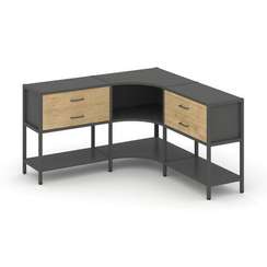 Shelf System Трехсекционный угловой стеллаж двухярусный с ящиками SN.STMU-231 Антрацит/Тиквуд Светлы