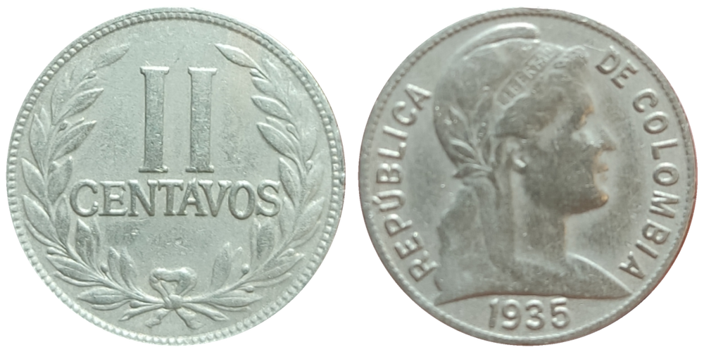 Колумбия 2 сентаво, 1918 - 1947 Свобода XF