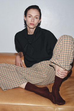 ZARA НОСКИ В РУБЧИК С ШЕРСТЬЮ, ГРАНАТОВЫЙ