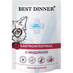 BEST DINNER Vet Profi Пауч для кошек с чувствительным пищеварением кусочки индейки в соусе 0,085 кг