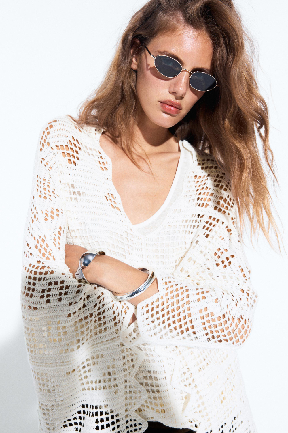 Massimo Dutti Кейп из кружева кроше, белый