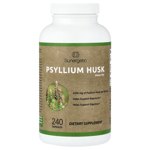 Sunergetic, шелуха семян подорожника, 240 капсул (725 мг в 1 капсуле)