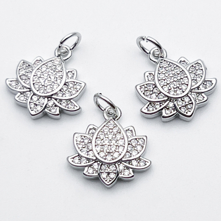 Подвеска Лотос, цвет серебро (родий), фианиты, размер 14*13,5 мм, цена за 1 шт