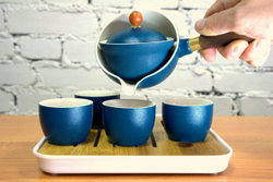 278159.1Y1 УЦЕНКА Сервиз "Летучая гайвань" гайвань, 4 пиалы, чабань, в подар.коробке, керамик бирюза