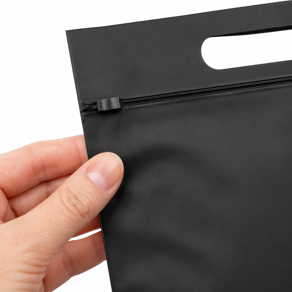 Зип пакет с бегунком черный матовый с ручкой 30*40 см в наличии