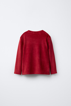 ZARA ВЕЛЮРОВАЯ ПИЖАМА С НАШИВКОЙ В ВИДЕ ПЕЧЕНЬЯ, КРАСНЫЙ