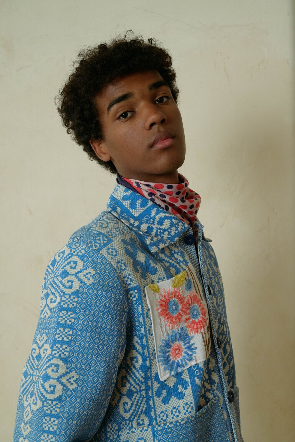 Куртка Soeurs с Красными Цветами / Red Flowers голубая