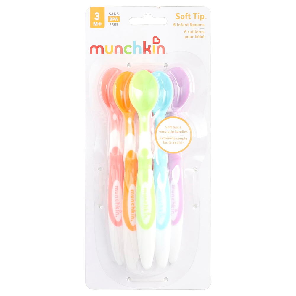Munchkin, Soft-Tip ™ детские ложки, для детей от 3 месяцев, 6 штук