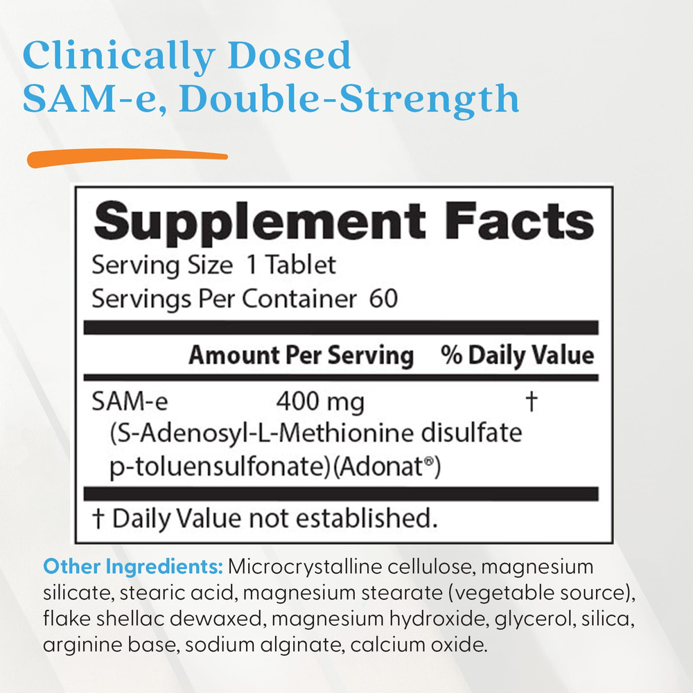 Doctor's Best, SAM-e, 400 мг, 60 таблеток, покрытых кишечнорастворимой оболочкой