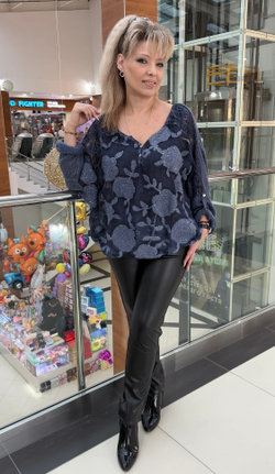 Двойной итальянский блузон с кружевами в джинсовом цвете