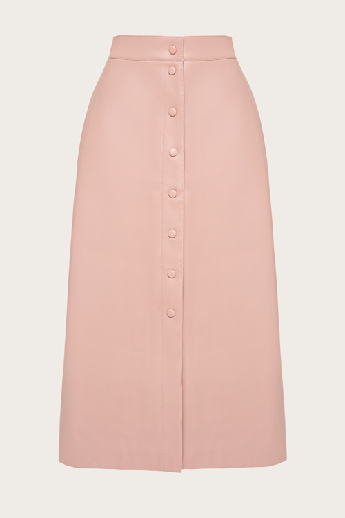 Розовая юбка-миди из эко-кожи