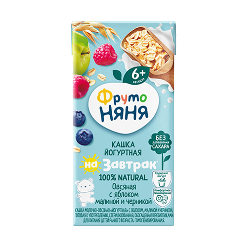 Кашка йогуртная ФрутоНяня овсяная, яблоко, малина, черника, 0,2л.