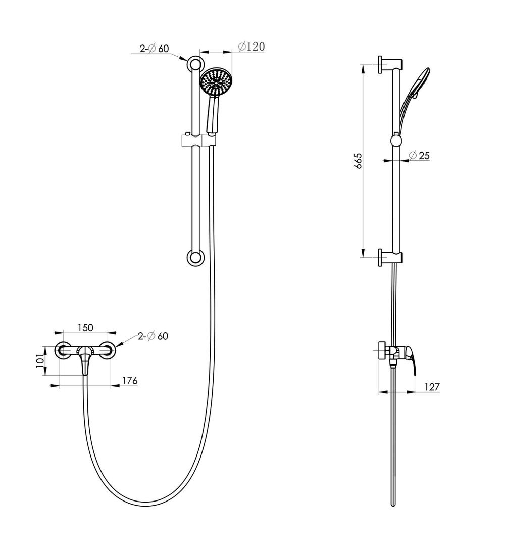 Смеситель для душа с гарнитуром WONZON & WOGHAND, Хром (WW-4570-CR)