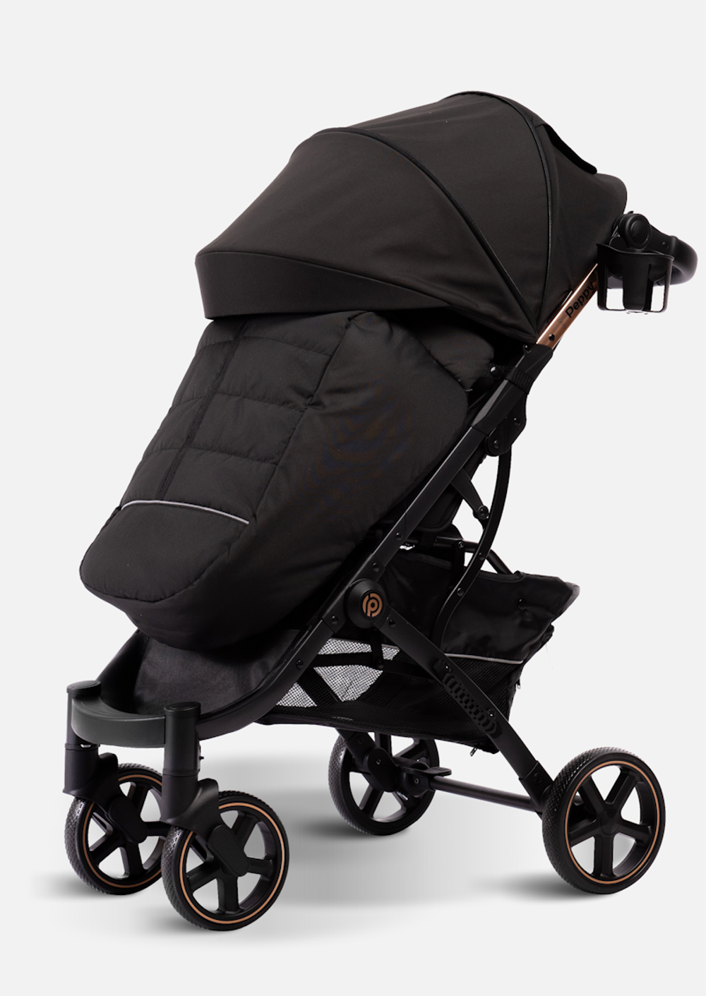 Peppy Коляска прогулочная Polo 2.0 (rose black) хром рама, сумка