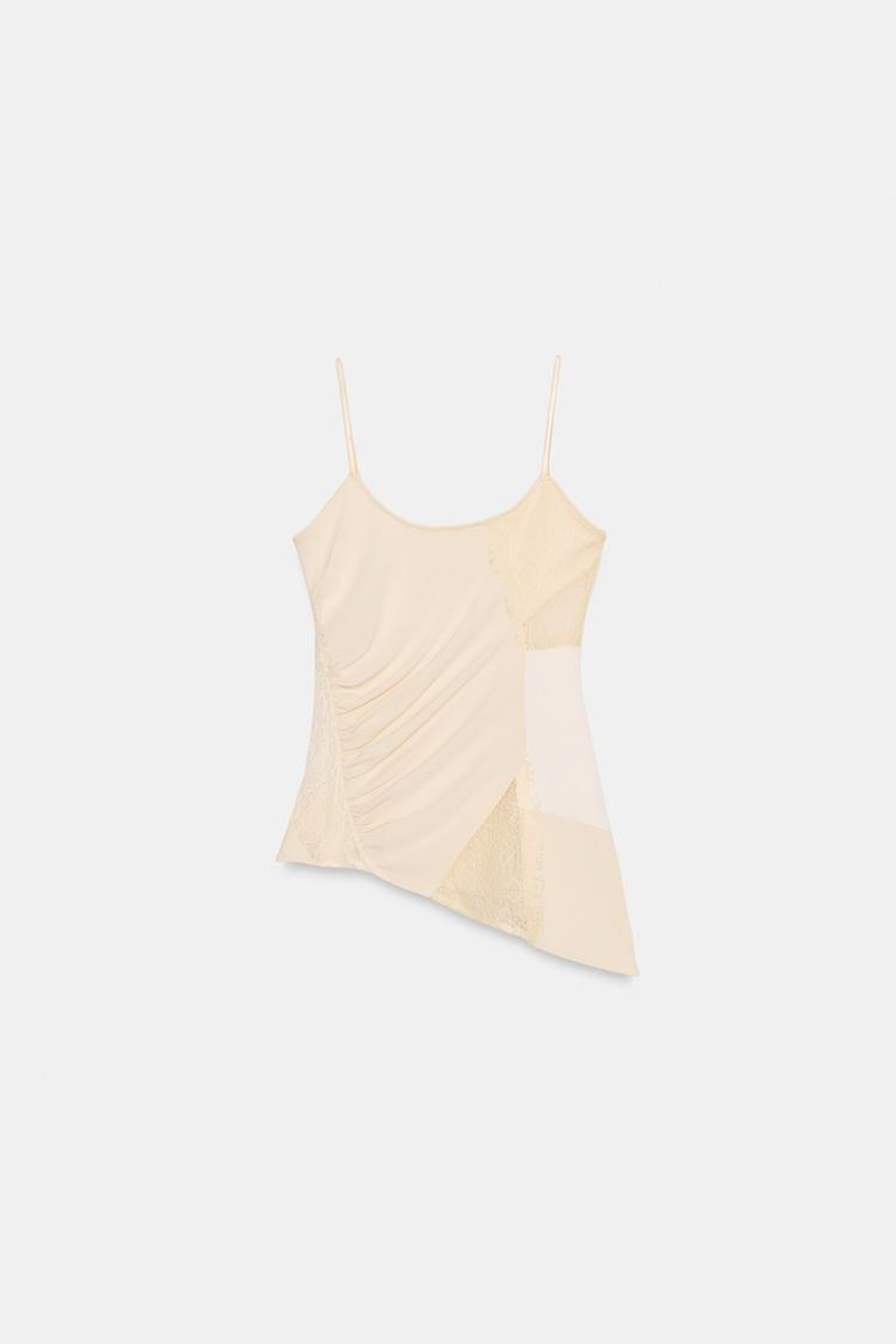 ZARA ТОП В БЕЛЬЕВОМ СТИЛЕ С КРУЖЕВОМ, ЭКРЮ/БЕЖЕВЫЙ