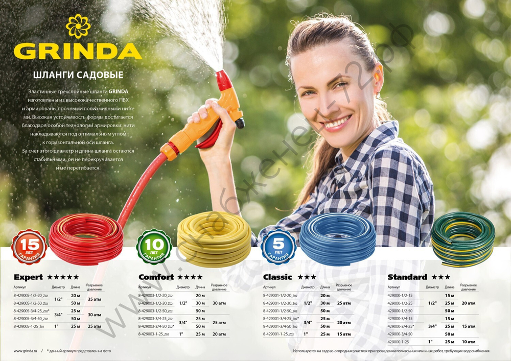 GRINDA STANDARD, 1/2″, 50 м, 20 атм, трёхслойный, армированный, поливочный шланг (429000-1/2-50)