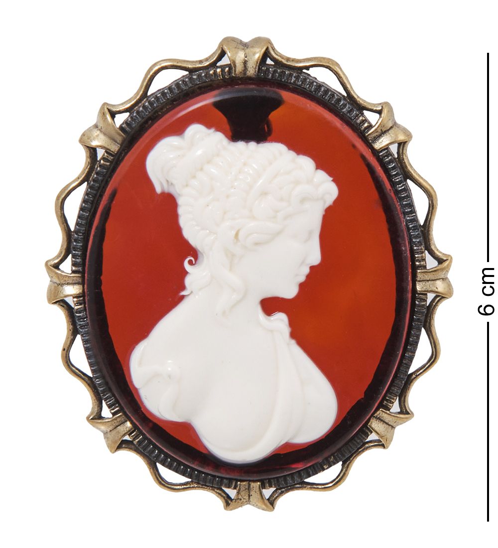 AM-2593/1 Брошь «Камея» (латунь, янтарь)