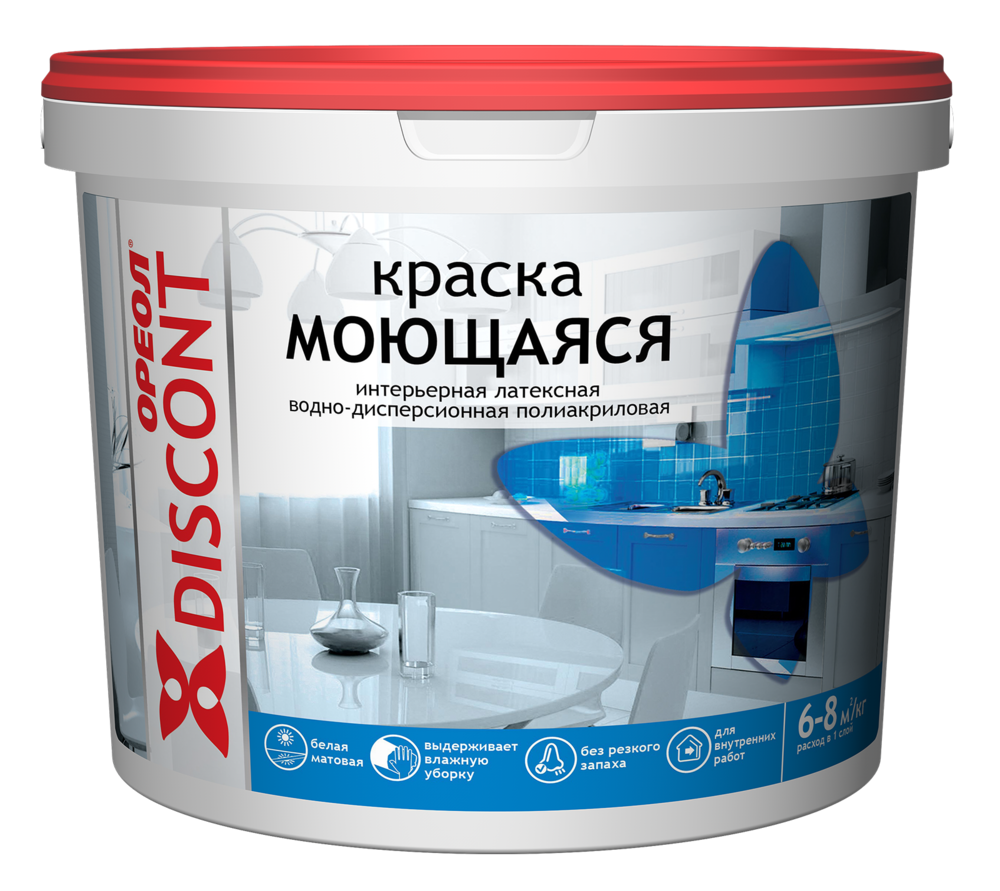 Краска для стен и потолков полиакриловая Ореол Дисконт моющаяся матовая белая 1,5 кг