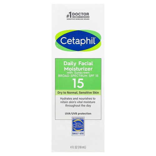 Cetaphil, Ежедневное увлажняющее средство для лица с солнцезащитным кремом, SPF 15, без отдушек, 118 мл (4 жидк. Унции)