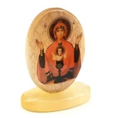 Икона из селенита "Неупеваемая чаша" на подставке, 45*25*65 мм.