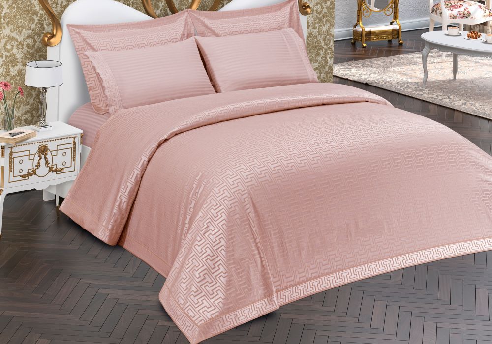 Комплект покрывало с постельным бельем Versam Satenli Maison Dor грязно-розовое