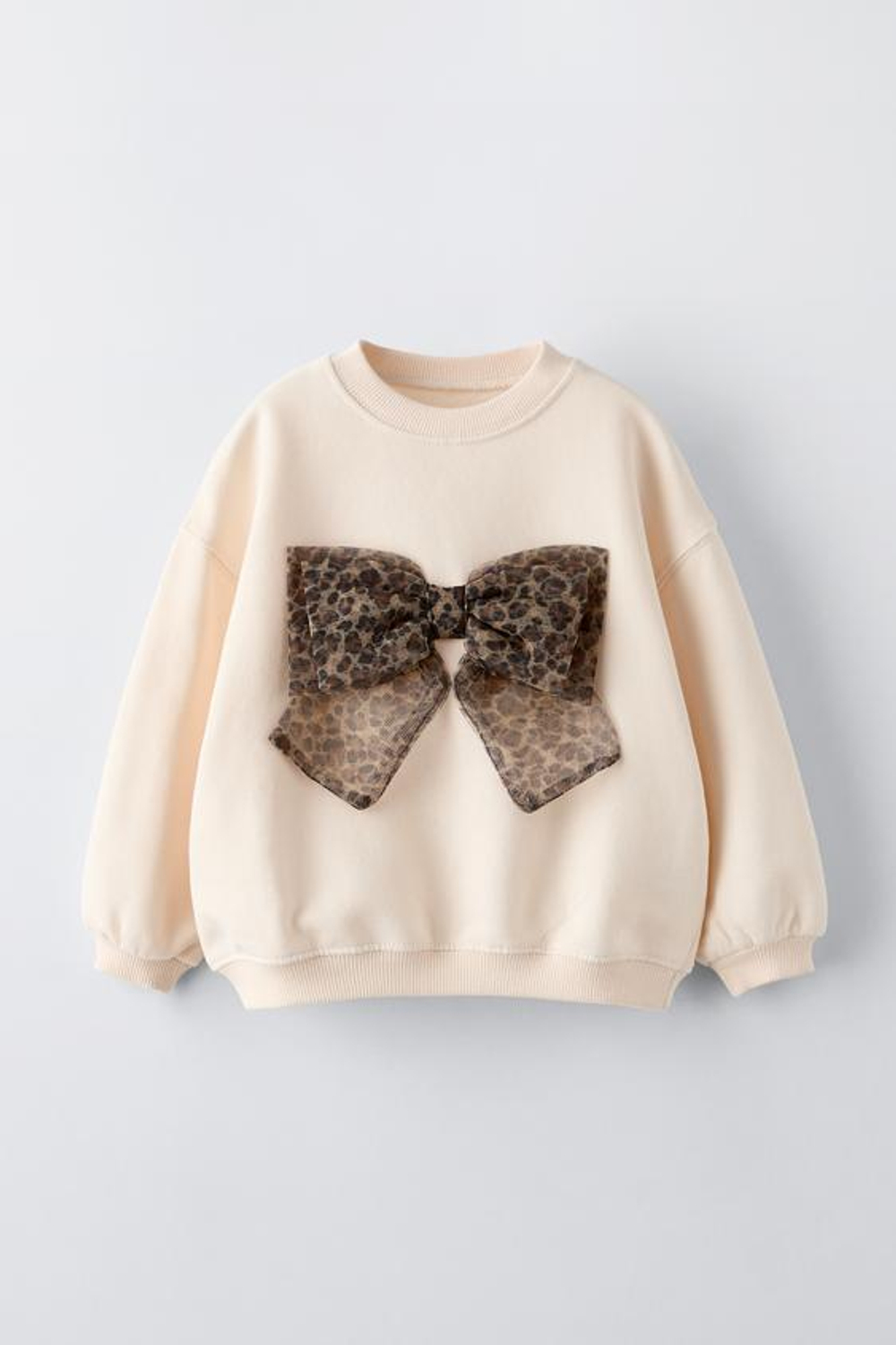 ZARA ТОЛСТОВКА С БАНТОМ С АНИМАЛИСТИЧЕСКИМ ПРИНТОМ, СВЕТЛО-ПЕСОЧНЫЙ