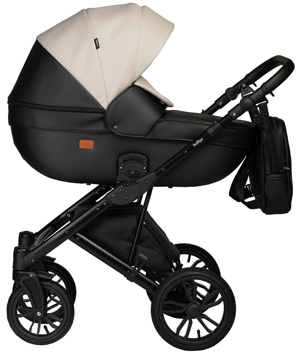 Детская коляска Indigo Mio Eco 2 в 1 04 черная кожа+св.бежевая кожа