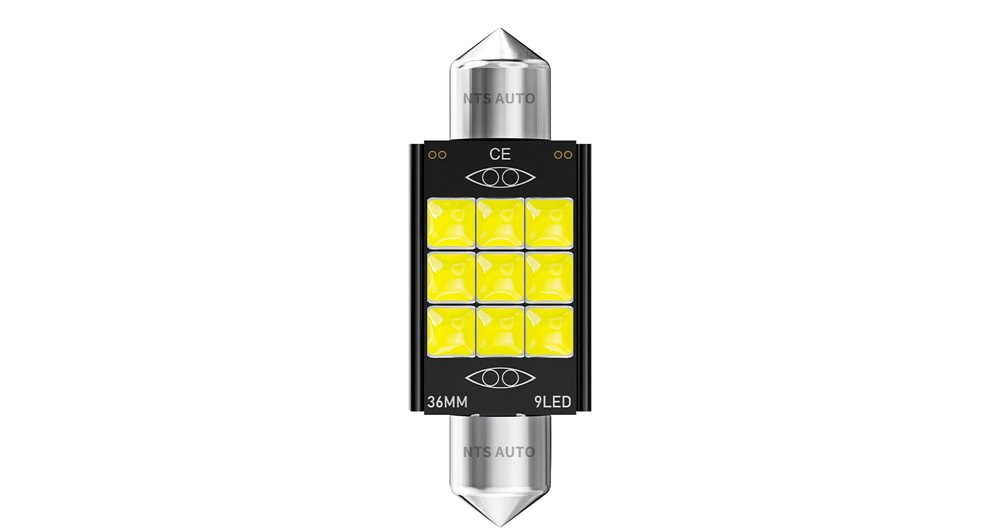 Светодиод 12V T11x36   9SMD 3030 WHITE (салон) 36MM-3030-9 9V-24V с радиат, черный фон NTS