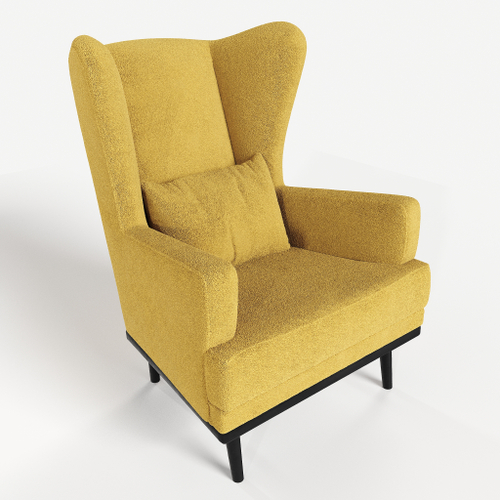 Мягкое кресло с ушами Фантазёр L-6 (Желтый), искусственный мех, на высоких ножках, для отдыха и чтения книг. В гостиную, балкон, спальню и переговорную комнату.