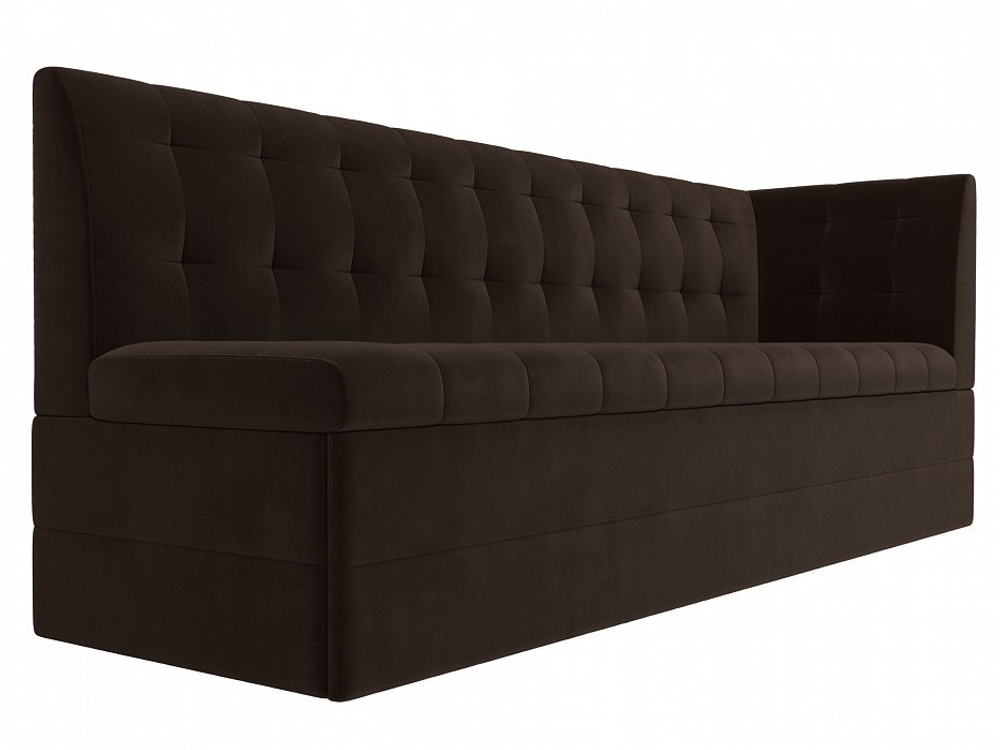 Диван кухонный прямой Бриз с углом справа, Коричневый, Микровельвет, 100380