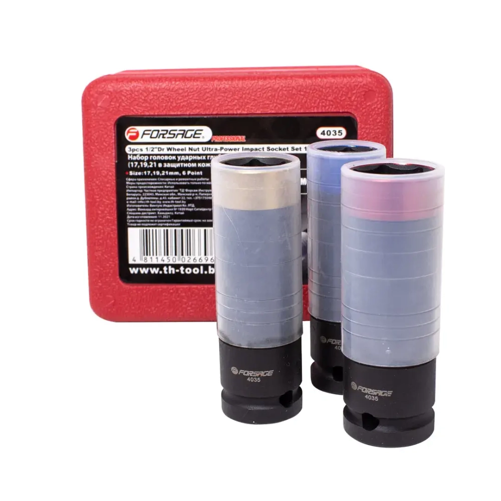 Головки ударные глубокие тонкостенные, набор 3пр., 1/2&apos;&apos;(17, 19, 21мм)