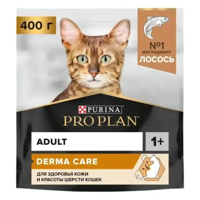 Pro plan cat adult derma care сухой корм для взрослых кошек для кожи и шерсти с лососем - 400 г