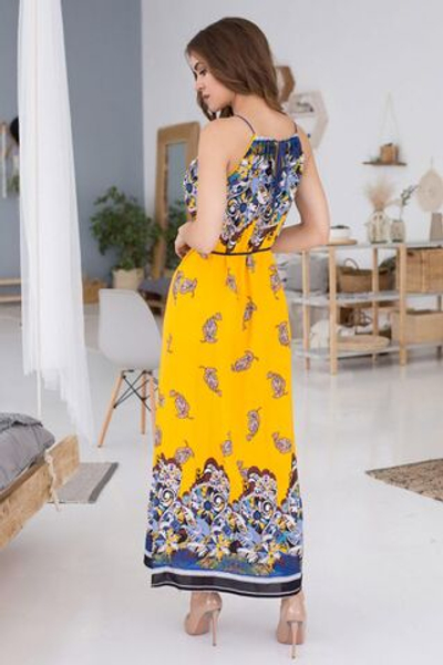 Длинное приталенное платье с разрезами по бокам (Размер: XS) (Цвет: желтый)