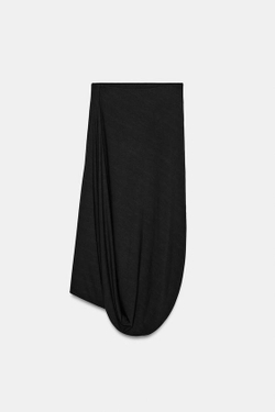 ZARA ДРАПИРОВАННАЯ ЮБКА МИДИ, ЧЕРНЫЙ