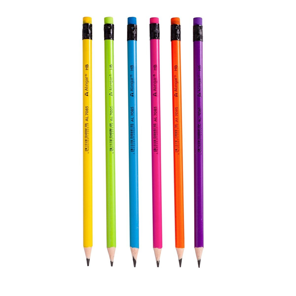 Карандаш ч/г Alingar HB, пластик, с ластиком, круглый/шестигр, заточенный, корпус ассорти (малиновый, желтый, синий, салат., оранж, фиолет.), 72 шт/уп