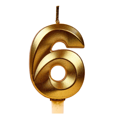 Свечи для торта, цифра 6 (золото, 5 см)