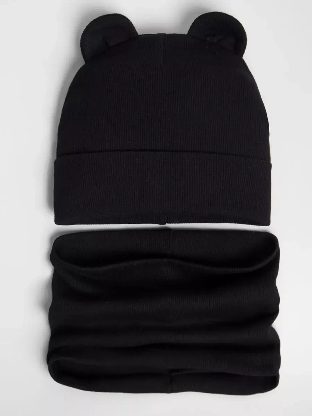 Шапка детская осенняя с ушками и снуд