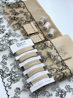 Вышивка на сетке телесная с черным неэластичная ширина 26 см