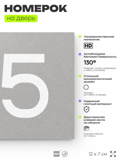 Номер на дверь 715, табличка на дверь для офиса, квартиры, кабинета, аудитории, склада, серая 120х70 мм, Айдентика Технолоджи