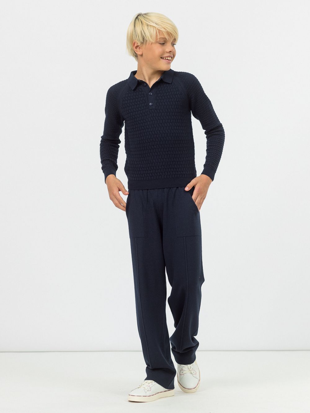 Поло для мальчика с длинным рукавом в школу AT1080 синий