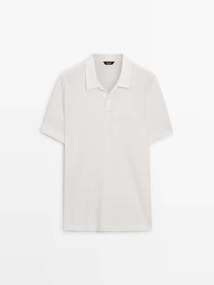 Massimo Dutti Поло из смесового льна с короткими рукавами, натуральный, кремовый